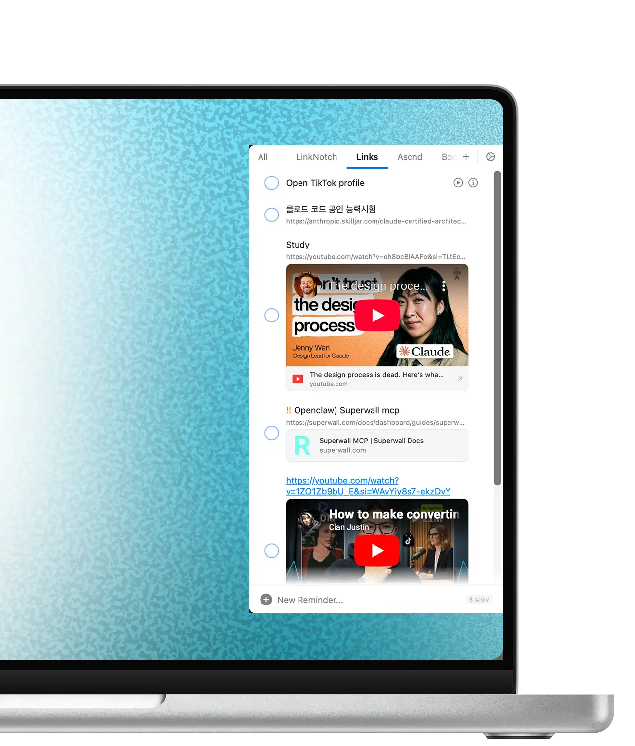 Side Reminder panel on screen edge