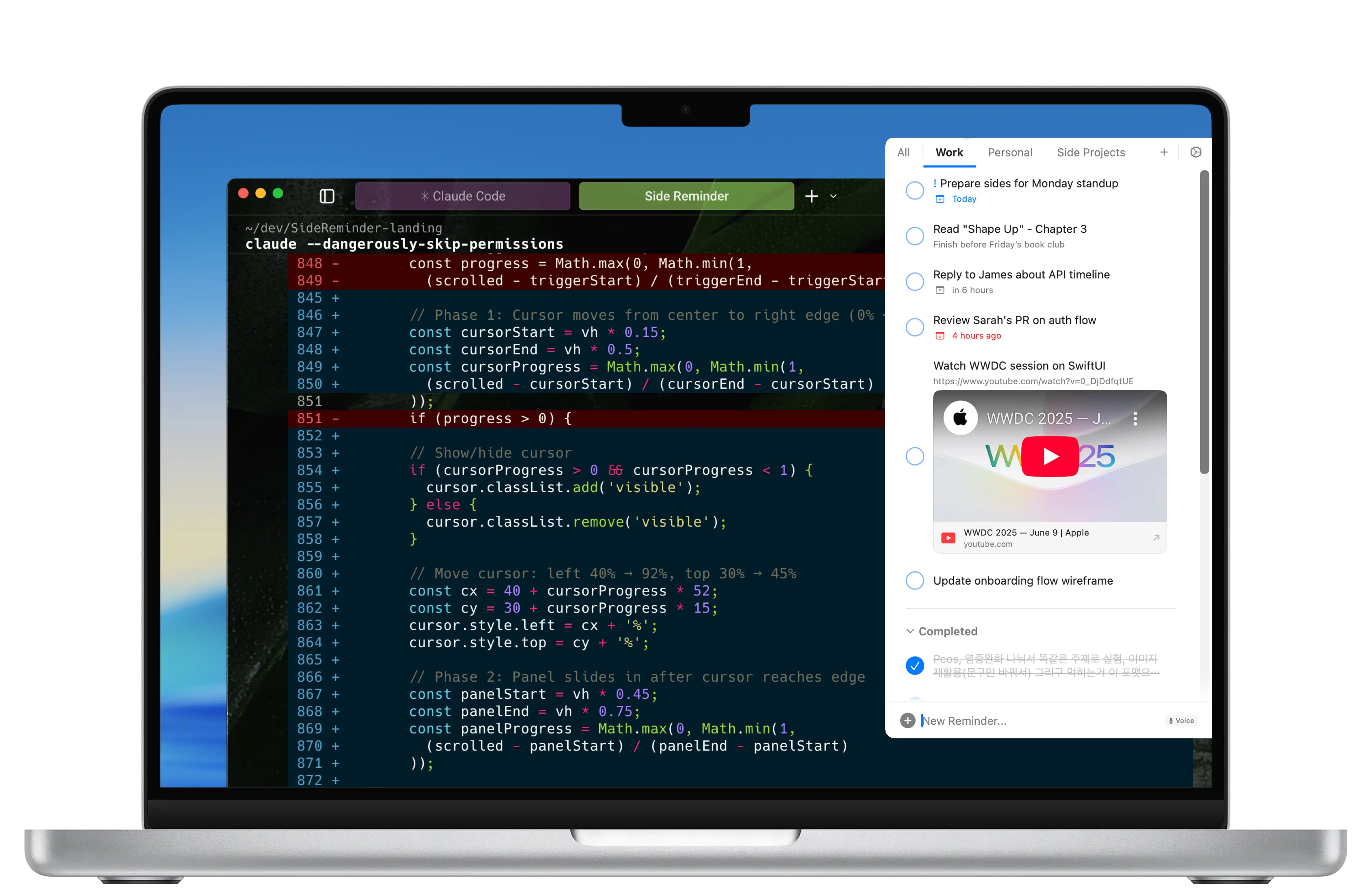 Side Reminder being used by developers, designers, and students
